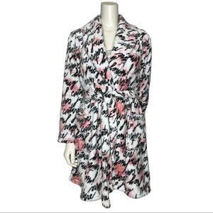 Juicy Couture Sleepwear Watercolor Logo Tie Belt Plush Fleece Short Robe S/M